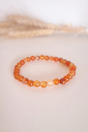 Bracelet Cornaline 6mm pierres roulées orange chaud lithothérapie - Pierre créativité vitalité courage concrétiser