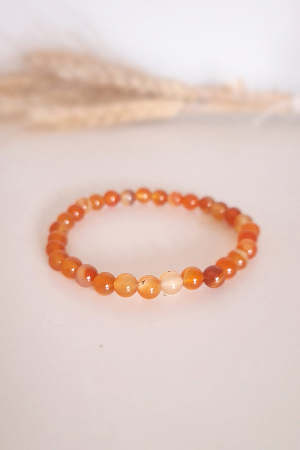 Bracelet Cornaline 6mm pierres roulées orange chaud lithothérapie - Pierre créativité vitalité courage concrétiser