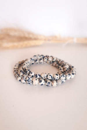 Bracelet Jaspe Dalmatien perles motifs uniques dalmatien - Pierre régulation émotions créativité joyeuse