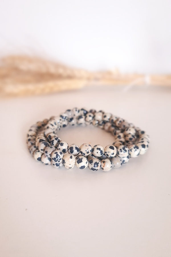 Bracelet Jaspe Dalmatien perles motifs uniques dalmatien - Pierre régulation émotions créativité joyeuse