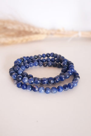 Bracelet Sodalite perles bleu intense veines blanches - Pierre gorge intuition perspicacité communication