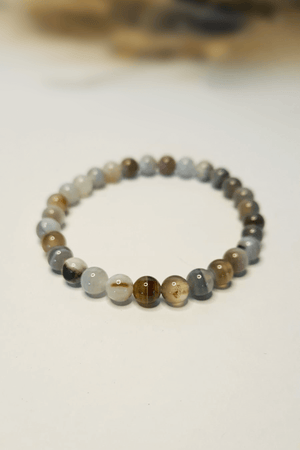 Bracelet Agate Botswana 6mm pierres roulées bandées rose gris lithothérapie - Pierre rare réconfort protection grossesse équilibre émotionnel