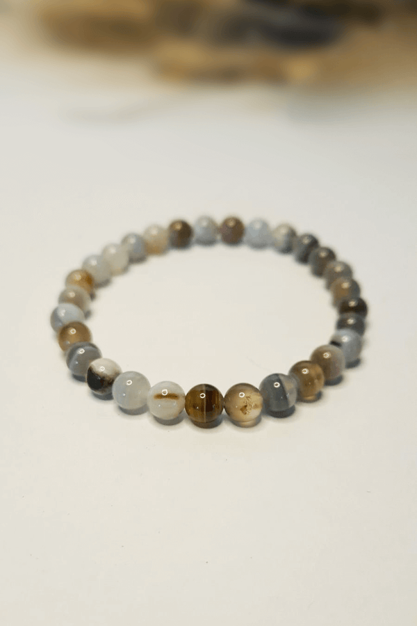 Bracelet Agate Botswana 6mm pierres roulées bandées rose gris lithothérapie - Pierre rare réconfort protection grossesse équilibre émotionnel