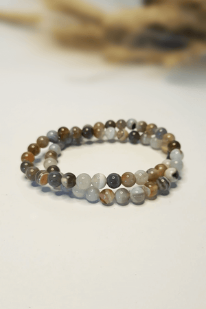 Bracelet Agate Botswana perles bandées rose poudré gris perle - Pierre Botswana rare stress psychique joie vivre