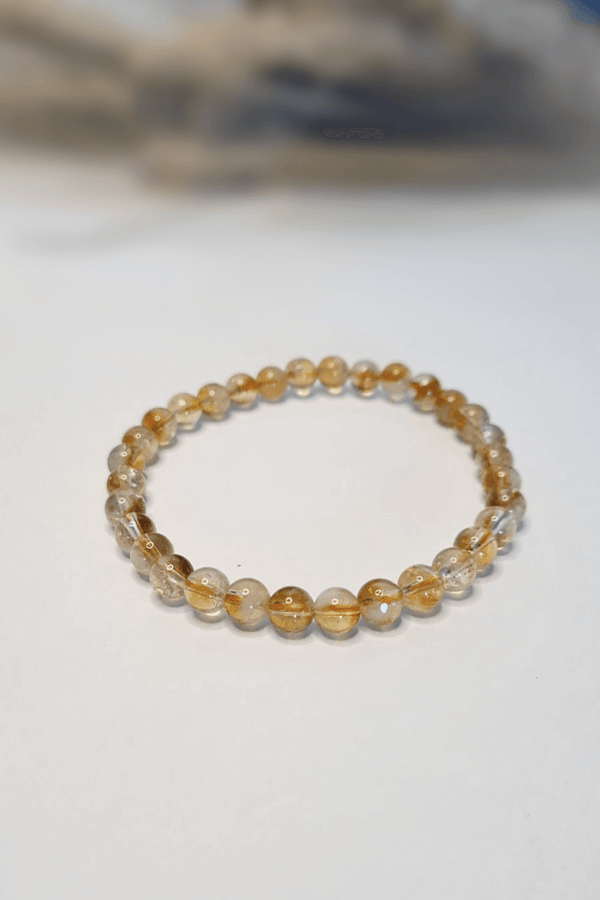 Bracelet Citrine 6mm pierres roulées jaune doré lithothérapie - Pierre joie solaire abondance confiance en soi