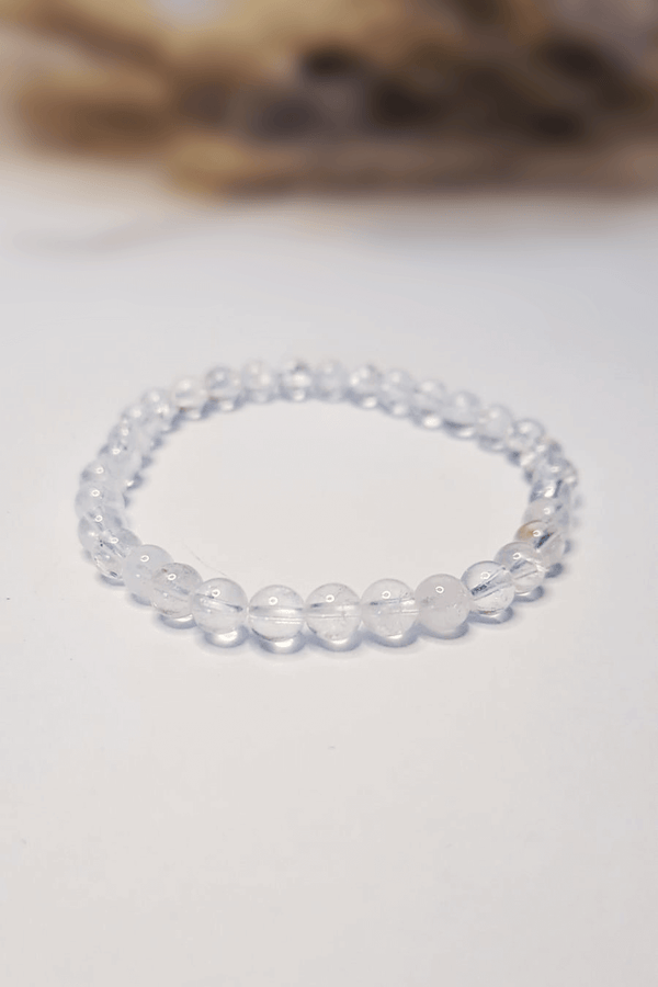 Bracelet Cristal de Roche 6mm pierres roulées transparentes lithothérapie - Pierre maîtresse amplificateur universel clarté