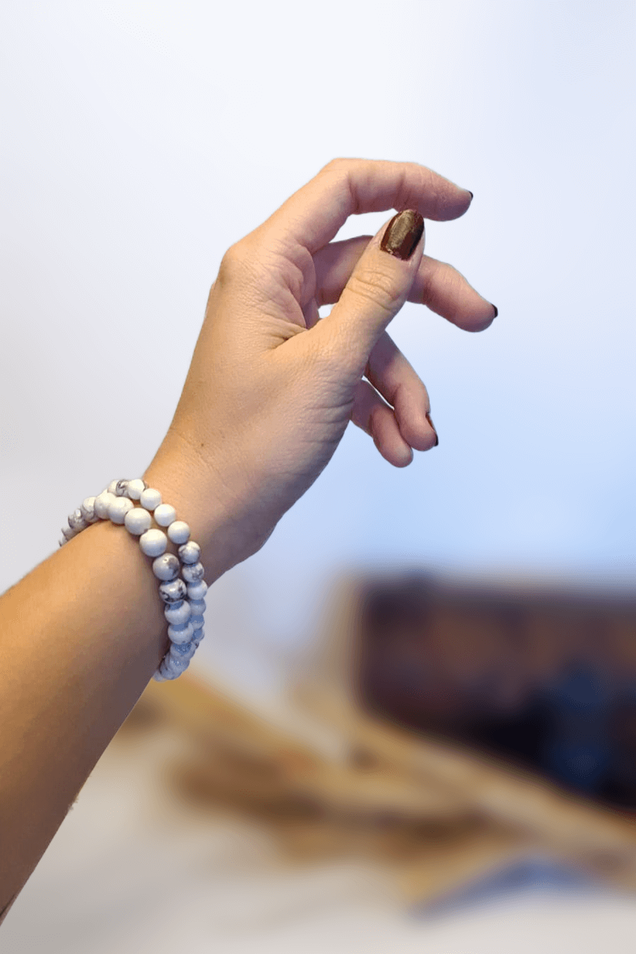 Bracelet Howlite 6mm pierres roulées blanc veiné gris lithothérapie - Pierre sommeil profond calme mental anti-stress