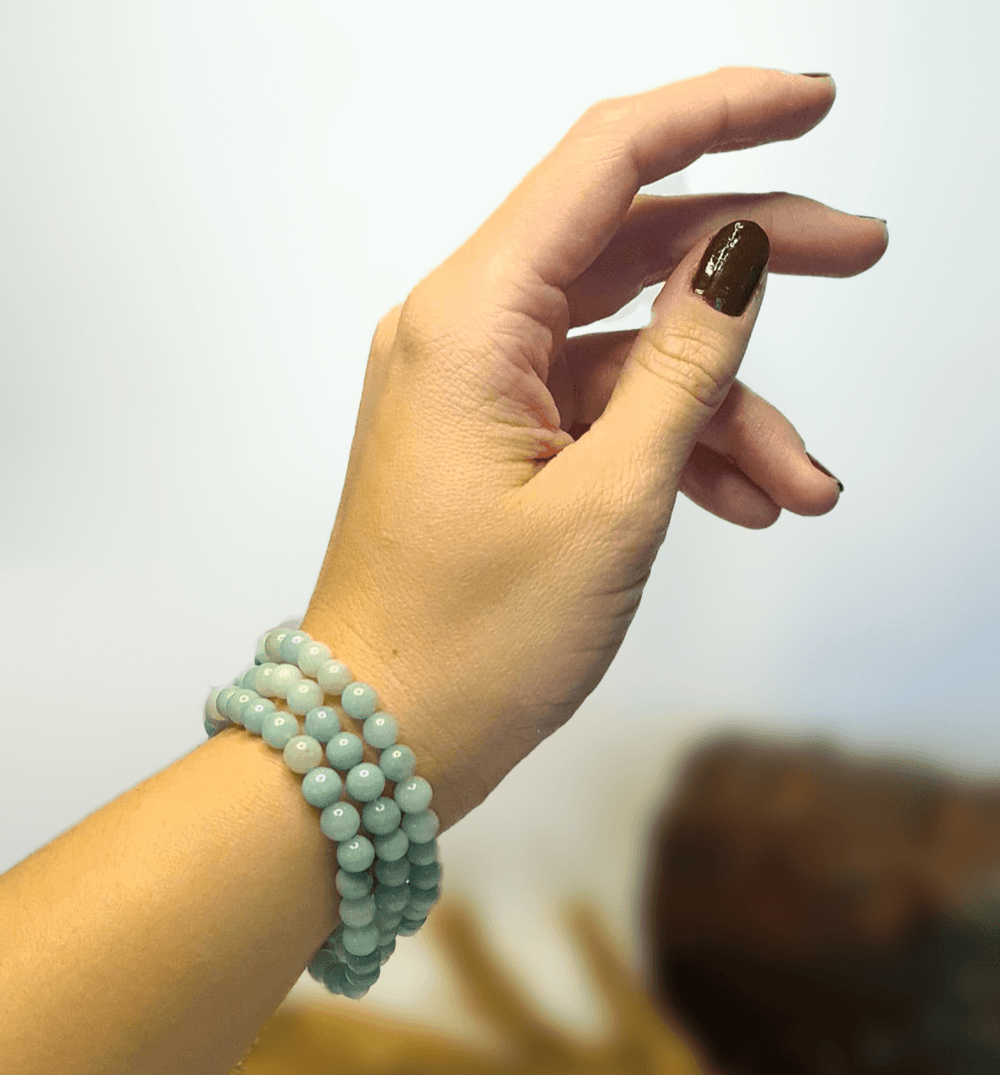 Bracelet Amazonite 6mm pierres roulées turquoise veinées blanc lithothérapie - Pierre apaisement émotionnel communication bienveillante confiance soi