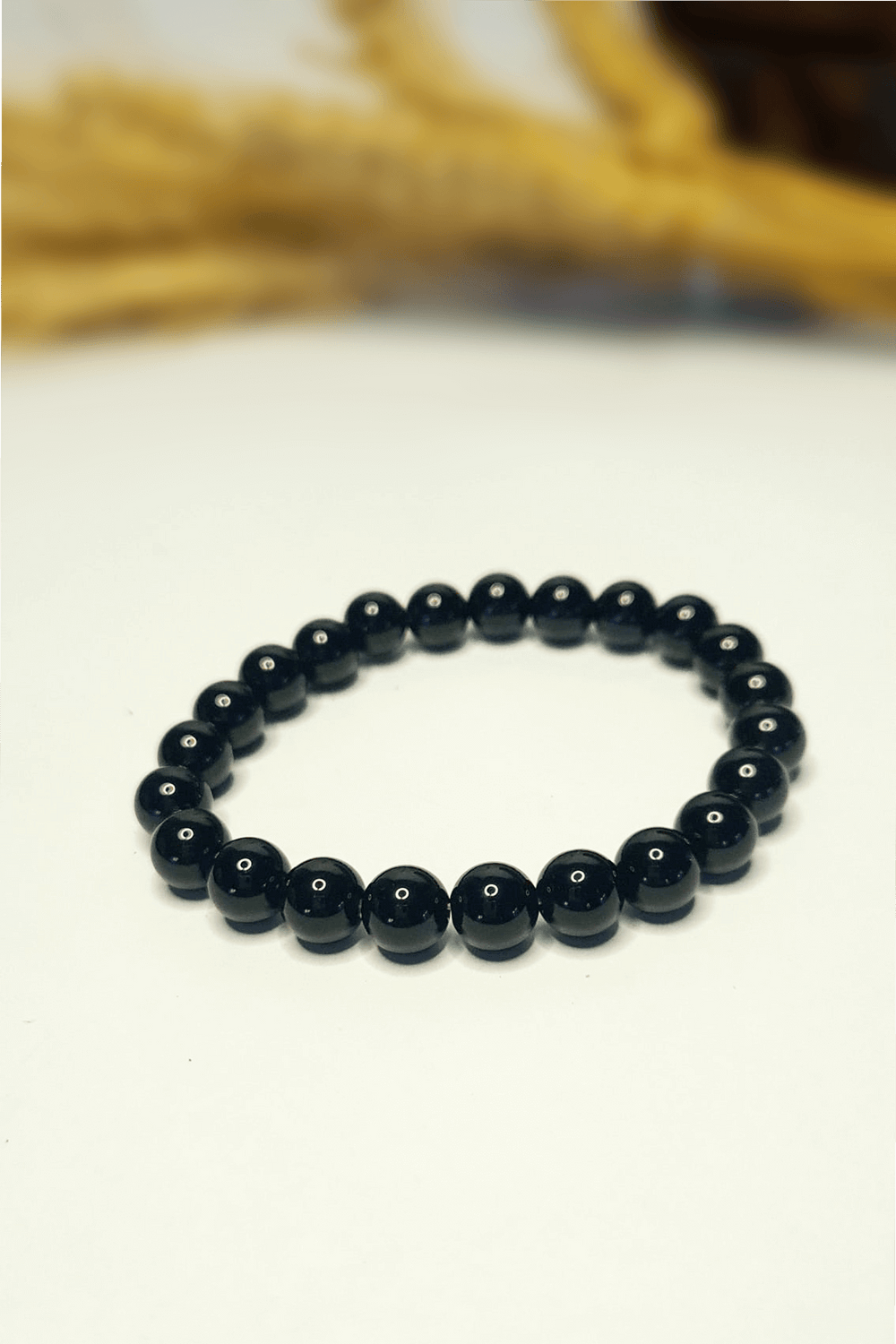 Bracelet Obsidienne Noire 8mm pierres roulées volcaniques miroir lithothérapie - Pierre protection psychique puissante ancrage profond vérité intérieure