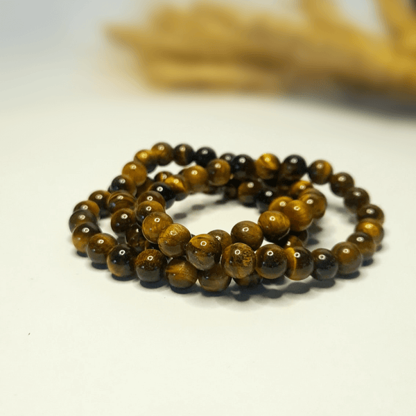 Bracelet Œil de Tigre pierres roulées dorées brillantes - Chatoyance naturelle protection quotidienne