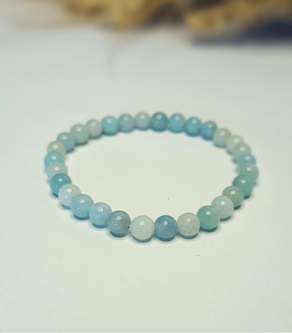 Bracelet Amazonite 6mm pierres roulées turquoise veinées blanc lithothérapie - Pierre apaisement émotionnel communication bienveillante confiance soi