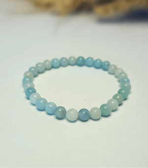 Bracelet Amazonite 6mm pierres roulées turquoise veinées blanc lithothérapie - Pierre apaisement émotionnel communication bienveillante confiance soi