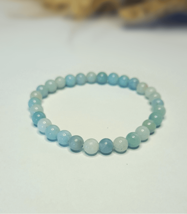 Bracelet Amazonite 6mm pierres roulées turquoise veinées blanc lithothérapie - Pierre apaisement émotionnel communication bienveillante confiance soi