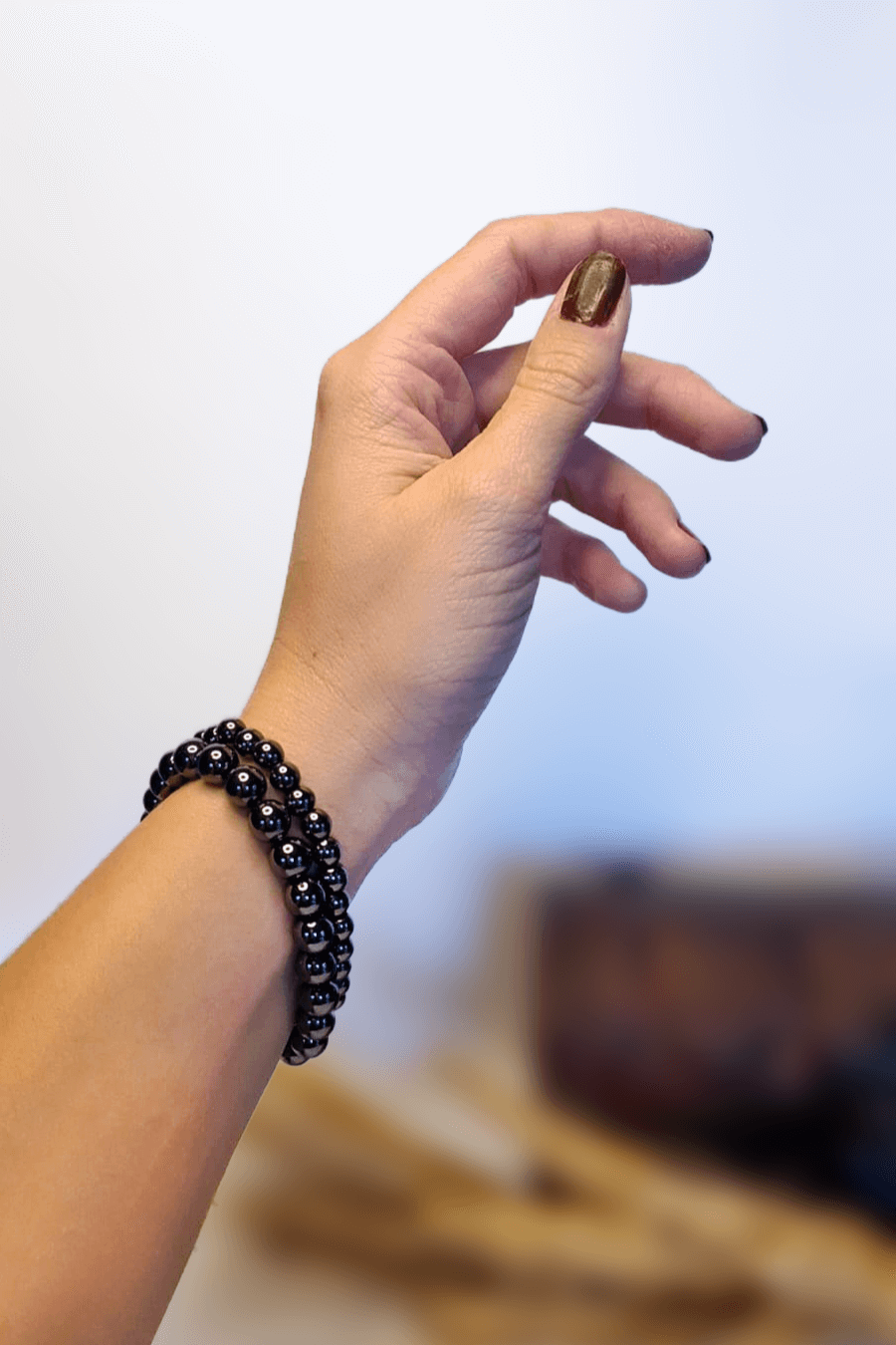 Bracelet Hématite 8mm pierres roulées gris métallique lithothérapie - Pierre ancrage puissant courage force