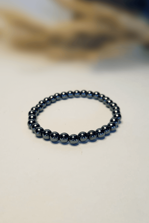 Bracelet Hématite 6mm pierres métalliques brillantes - Oxyde fer ancrage calme mental anti-stress
```