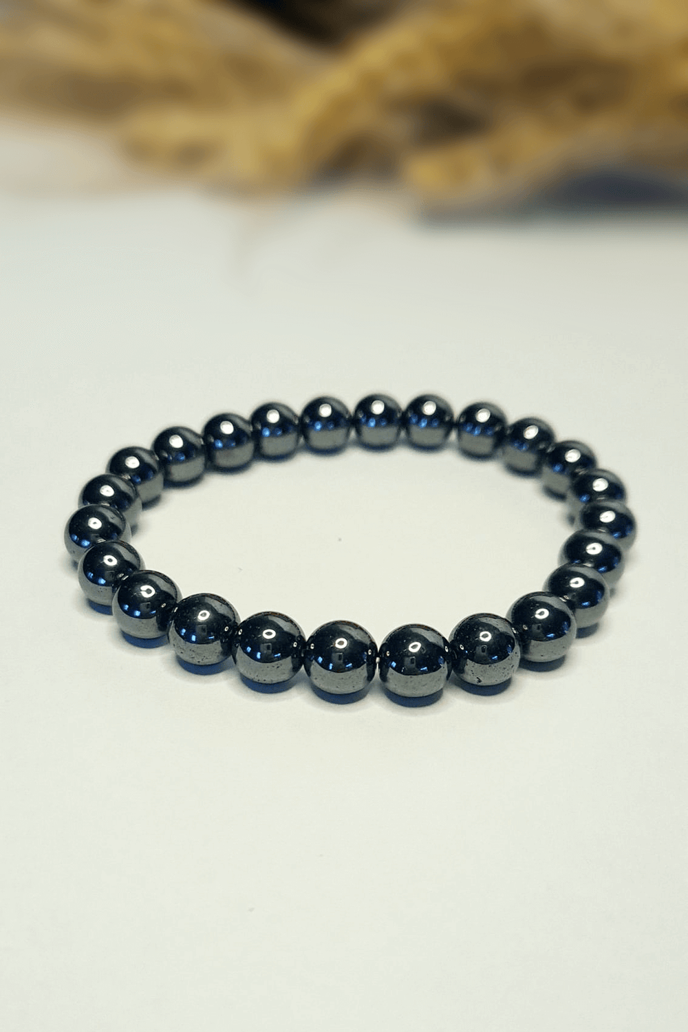Bracelet Hématite 8mm pierres roulées gris métallique lithothérapie - Pierre ancrage puissant courage force