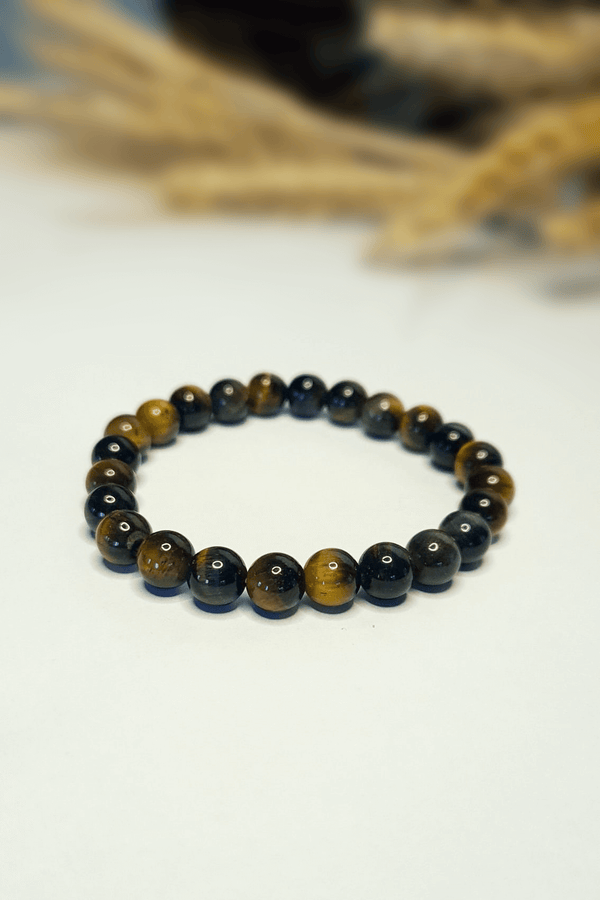 Bracelet Œil de Faucon 8mm pierres roulées bleu-gris chatoyantes lithothérapie - Intuition vision claire communication empathique