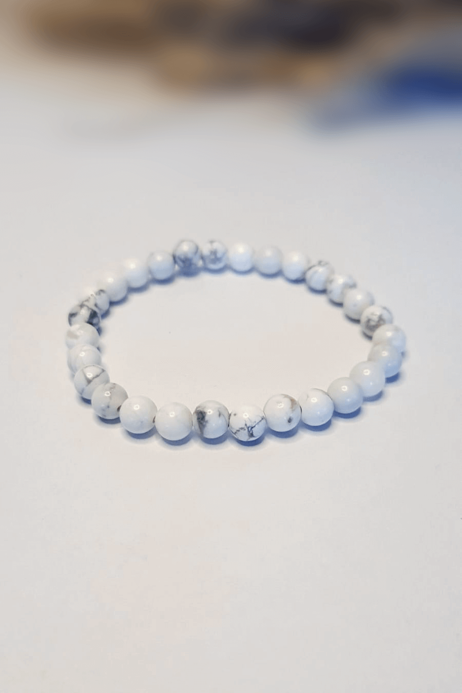Bracelet Howlite 6mm pierres roulées blanc veiné gris lithothérapie - Pierre sommeil profond calme mental anti-stress