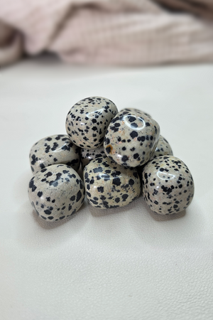 Pierre roulée cubique Jaspe Dalmatien beige crème tachetée points noirs lithothérapie - Lot pierres naturelles sommeil paisible anti-cauchemars optimisme joyeux
