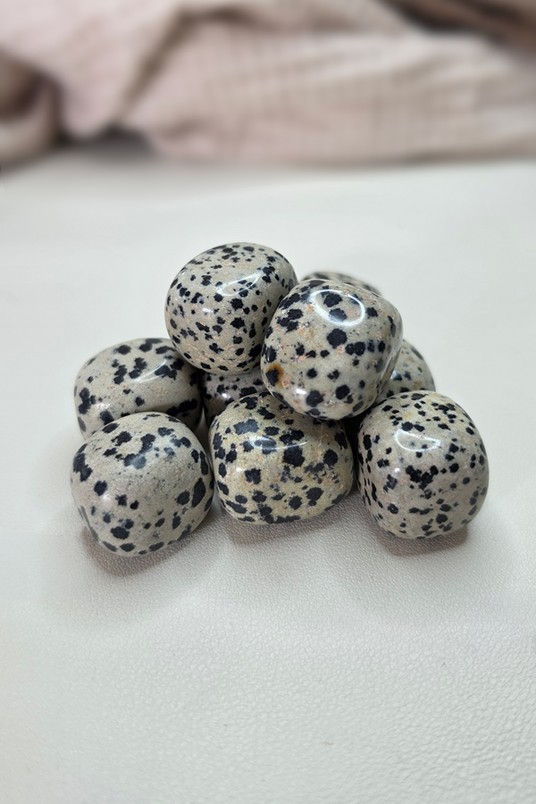 Pierre roulée cubique Jaspe Dalmatien beige crème tachetée points noirs lithothérapie - Lot pierres naturelles sommeil paisible anti-cauchemars optimisme joyeux