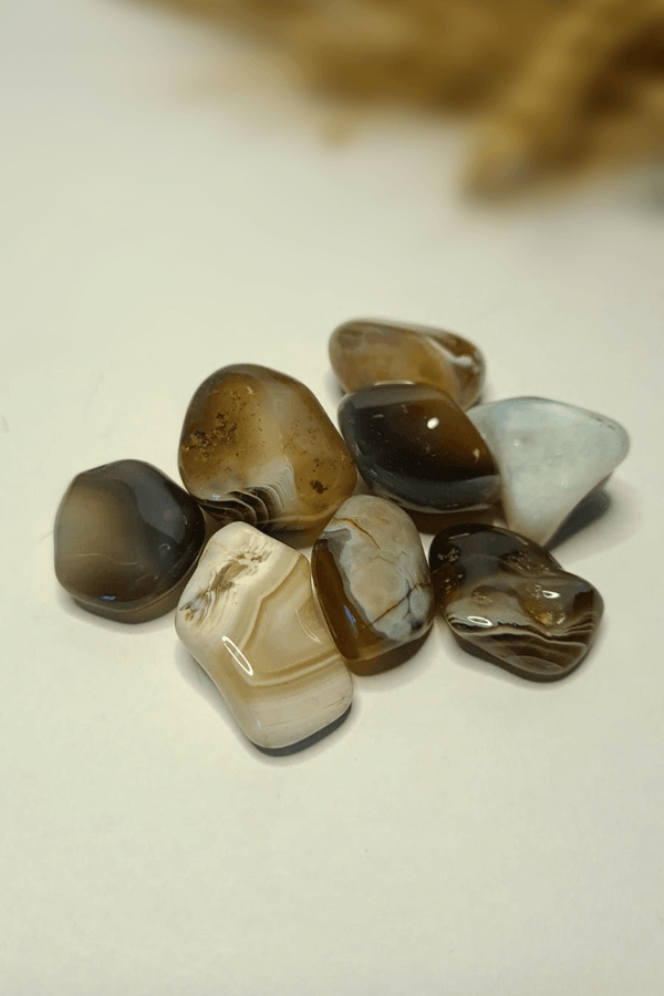 Pierre roulée Agate Botswana naturelle lithothérapie - Lot pierres bandes grises roses anti-stress et réconfort