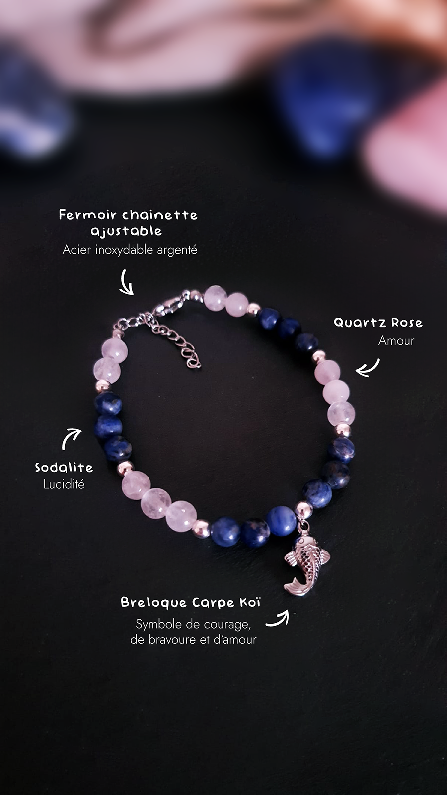 Bracelet Sodalite - Quartz Rose | Sérénité et Détermination